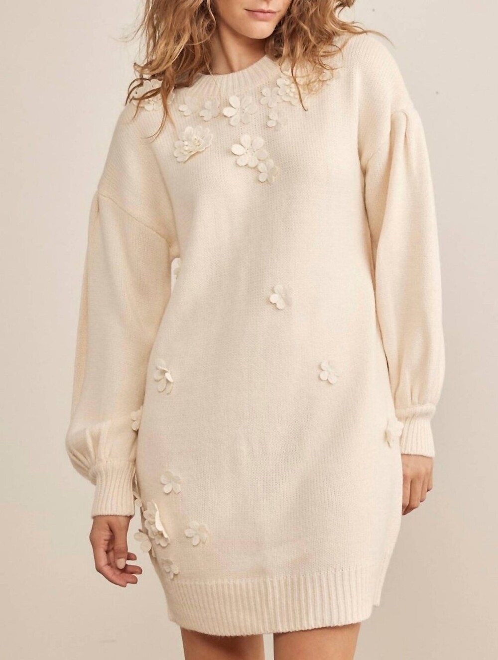 Baltic Born Cream Floral Appliqué Sweater Mini Dress XL Cottagecore Coquette